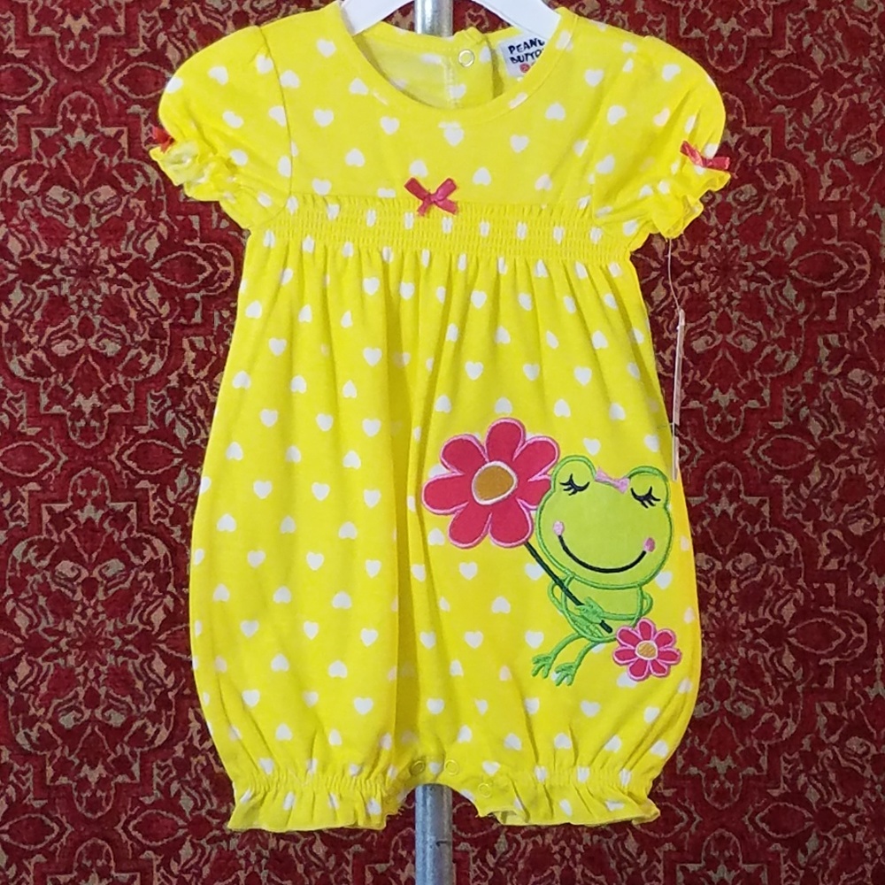 NEW PEANUT BUTTONS yellow polka dot romper 12M✨